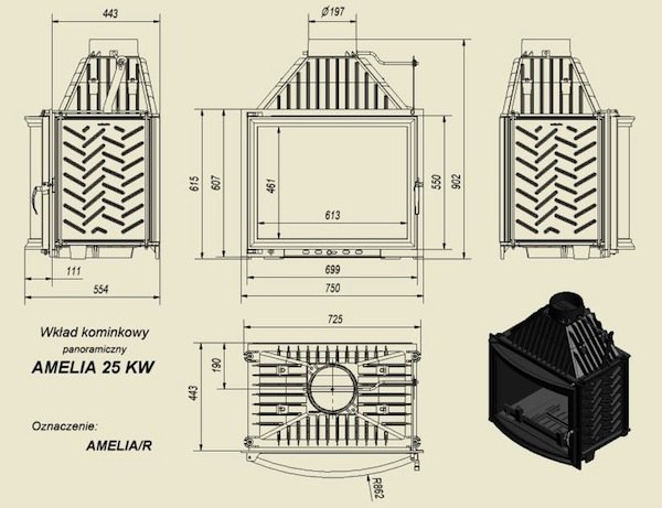 Топка AMELIA/R, панорамное стекло_2 Топка AMELIA/R, панорамное стекло_2